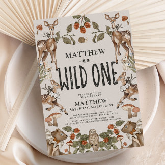 Wild-One-Woodland-Tiere 1. Geburtstag Einladung