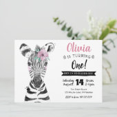 Wild One Zebra | Mädchen Einladung 1. Geburtstag (Stehend Vorderseite)