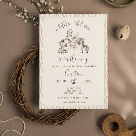 Wild One Zebra Safari Gender Neutral Baby Dusche Einladung