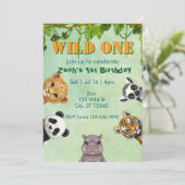 Wild One, Zoo Animal 1st Birthday Invitation Einladung (Stehend Vorderseite)