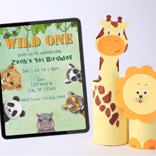 Wild One, Zoo Animal 1st Birthday Invitation Einladung