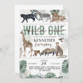 Wild One Zoo Animal zum Geburtstag Einladung (Vorne/Hinten)