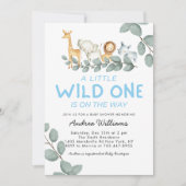 Wild One Zoo Animals Boy Baby Shower Einladung (Vorderseite)