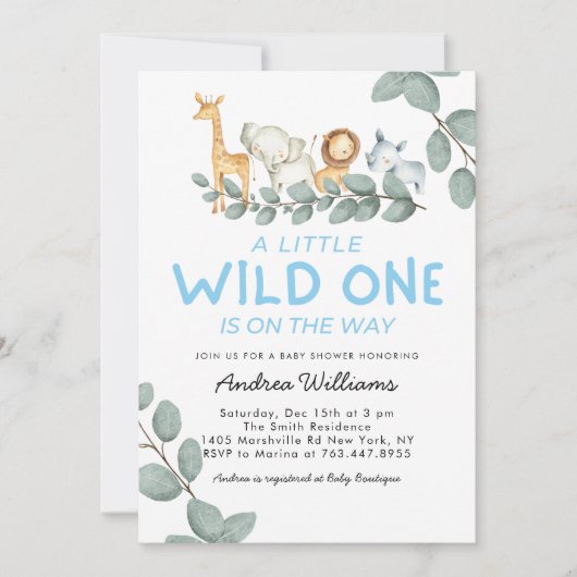 Wild One Zoo Animals Boy Baby Shower Einladung (Vorderseite)