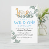 Wild One Zoo Animals Boy Baby Shower Einladung (Stehend Vorderseite)