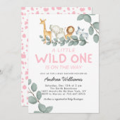 Wild-One-Zoo-Tiere Girl-Baby-Dusche Einladung (Vorne/Hinten)