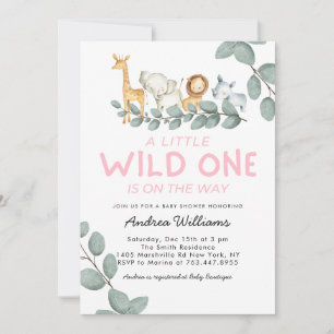 Wild-One-Zoo-Tiere Girl-Baby-Dusche Einladung