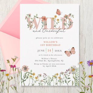 Wild & Onederful Wildblume 1. Geburtstag Einladung