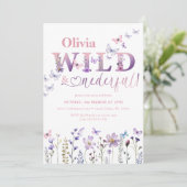 Wild & Onederful Wildblume Butterfly 1. Geburtstag Einladung (Stehend Vorderseite)