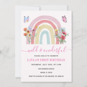 Wild & Onederful Wildblume Rainbow 1. Geburtstag Einladung (Vorderseite)