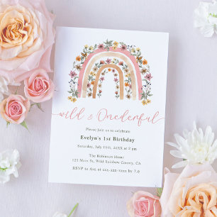 Wild & Onederful Wildblume Rainbow 1. Geburtstag Einladung