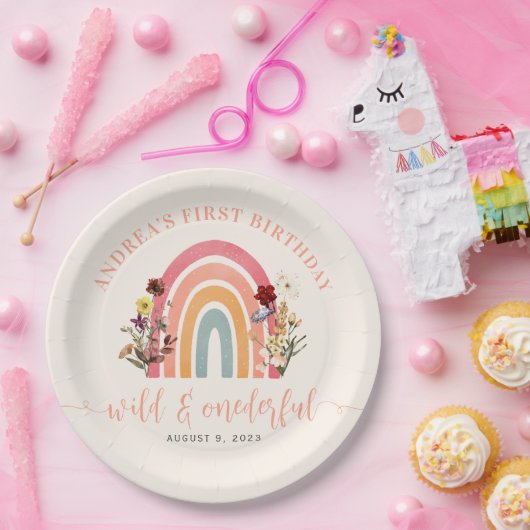 Wild & Onederful Wildblume Rainbow 1. Geburtstag Pappteller (Party)