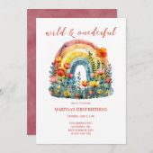 Wild & Onederful Wildblume Rainbow Birthday Einladung (Vorne/Hinten)