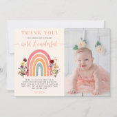 Wild Onederful Wildblume Rainbow Birthday Foto Dankeskarte (Vorderseite)