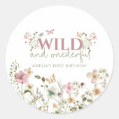 Wild & Onederful Wildflower 1st Birthday Party Runder Aufkleber (Vorderseite)
