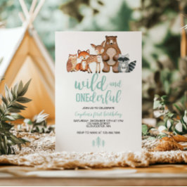 Wild Onederful Woodland Animal Erstgeburtstag Invi Einladung