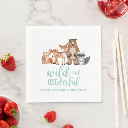 Wild Onederful Woodland Animal First Birthday Napk Serviette (Beispiel)