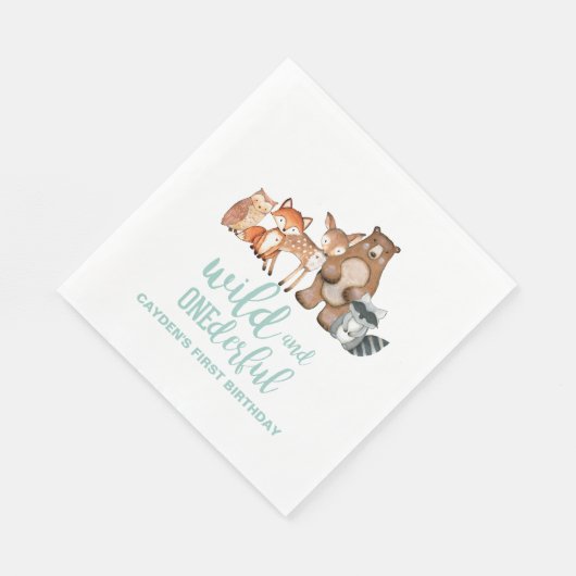 Wild Onederful Woodland Animal First Birthday Napk Serviette (Ecke)