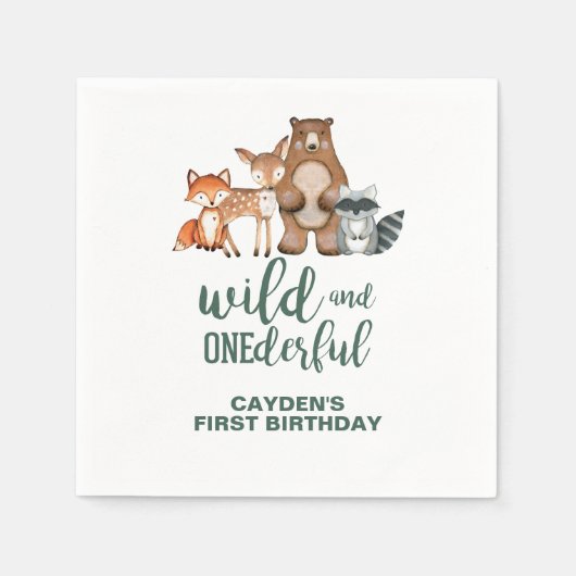 Wild Onederful Woodland Animal zum ersten Geburtst Serviette (Vorderseite)