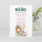 Wild Ones I twins Safari Baby Dusche Einladung (Stehend Vorderseite)