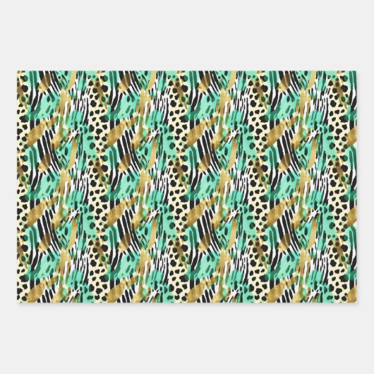 Wild Ones Safari-Muster für Pelztiere Geschenkpapier Set (Vorderseite 2)