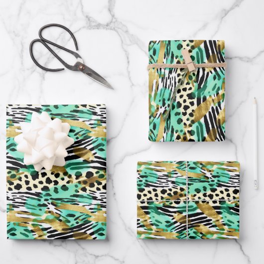 Wild Ones Safari-Muster für Pelztiere Geschenkpapier Set (Vorderseite)