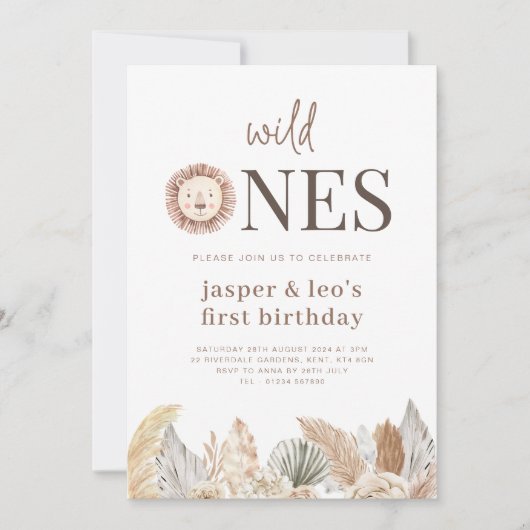 Wild Ones Twins neutrale Blätter Einladung zum Geb (Vorderseite)