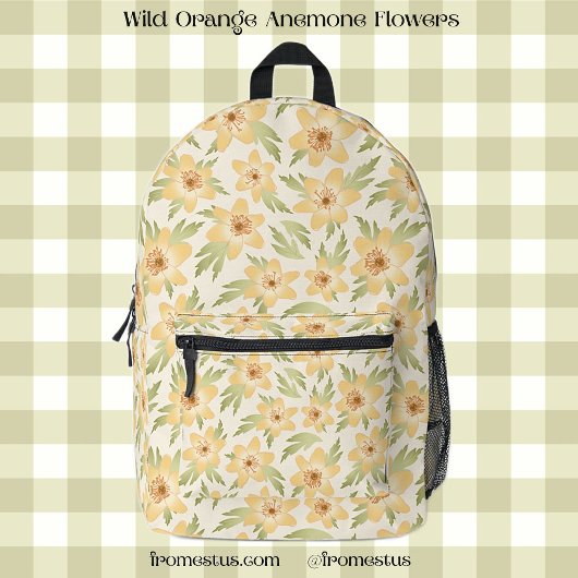 Wild Orange Anemone Blume - nahtlos. Bedruckter Rucksack