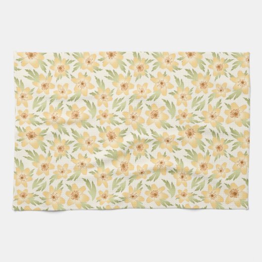 Wild Orange Anemone Blume - nahtlos. Geschirrtuch (Horizontal)