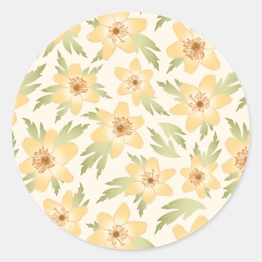 Wild Orange Anemone Blume - nahtlos. Runder Aufkleber (Vorderseite)