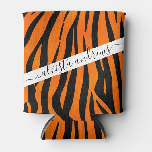 Wild Orange Black Tiger Stripes Animal Print Dosenkühler (Vorderseite)