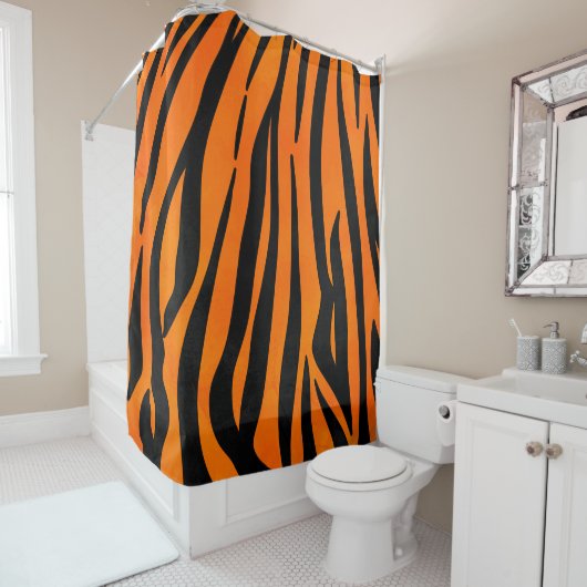Wild Orange Black Tiger Stripes Animal Print Duschvorhang (Beispiel)