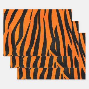 Wild Orange Black Tiger Stripes Animal Print Geschenkpapier Set