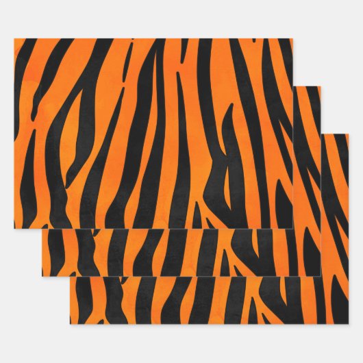 Wild Orange Black Tiger Stripes Animal Print Geschenkpapier Set (Set)