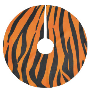 Wild Orange Black Tiger Stripes Animal Print Polyester Weihnachtsbaumdecke