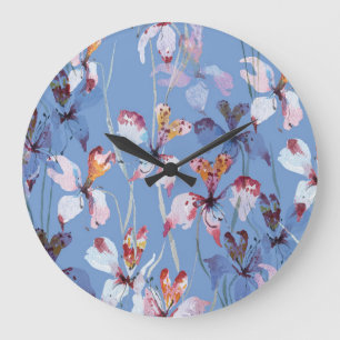 Wild Orchid Elegante: Watercolor Luxus Große Wanduhr