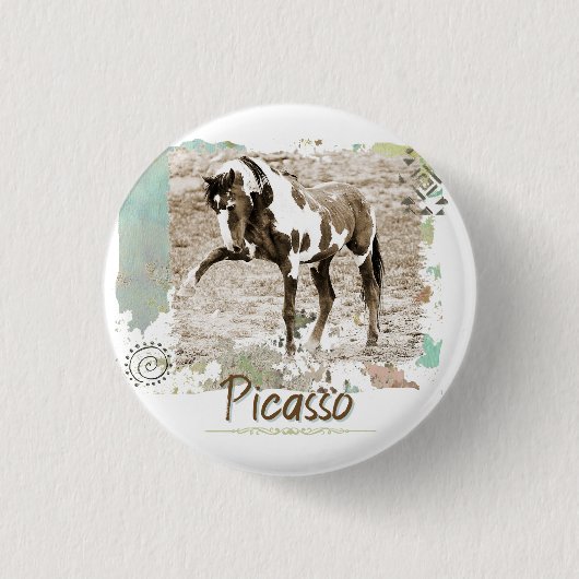 Wild Paint Horse Picasso Western Foto Button Butto (Vorderseite)