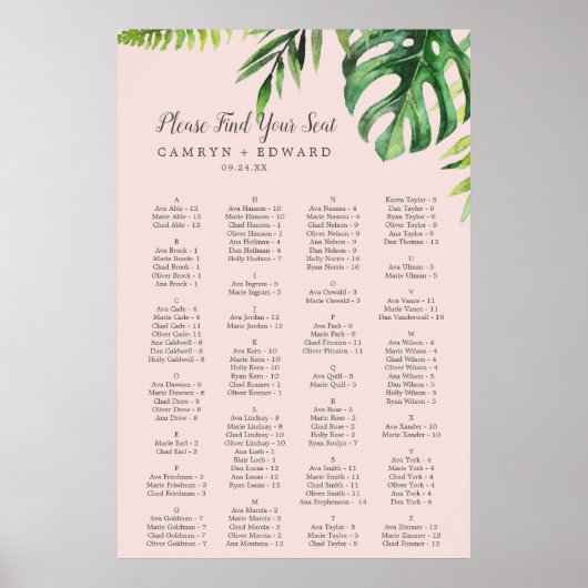 Wild Palm Blush Alphabetisches Seekarte Poster (Vorne)