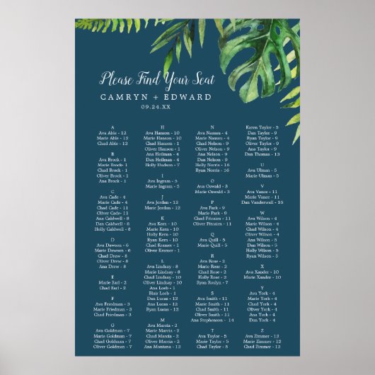 Wild Palm | Navy Blue Alphabetification Seekarte Poster (Vorne)
