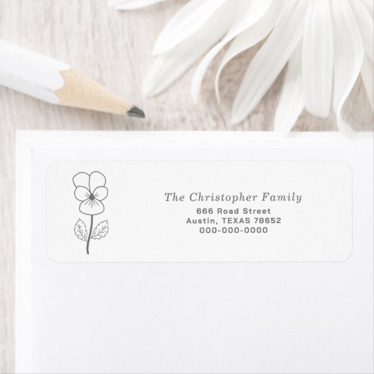Wild Pansy Line Art Return Address Label (Insitu)