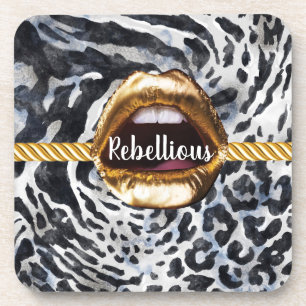 Wild Pattern Gold Lips Geschenk Décor Beauty Girly Getränkeuntersetzer