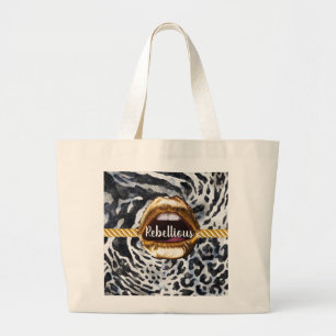 Wild Pattern Gold Lips Geschenk Décor Beauty Girly Jumbo Stoffbeutel