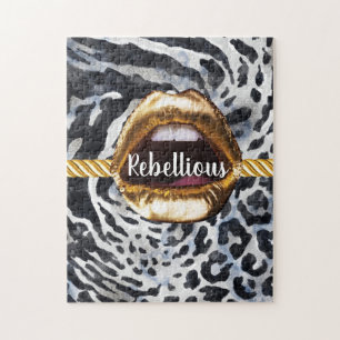 Wild Pattern Gold Lips Geschenk Décor Beauty Girly Puzzle