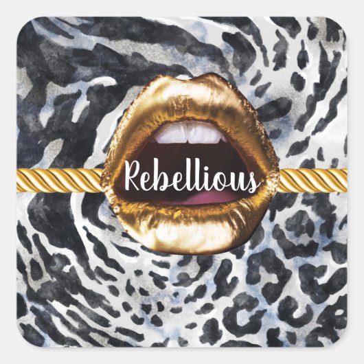 Wild Pattern Gold Lips Geschenk Décor Beauty Girly Quadratischer Aufkleber (Vorderseite)