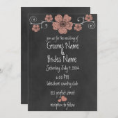 Wild Peach Rose Chalkboard Hochzeit Einladung (Vorne/Hinten)