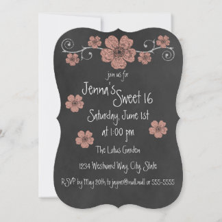 Wild Peach Rose Chalkboard Party Einladung