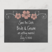 Wild Peach Rose Chalkboard Save the Date Postkarte