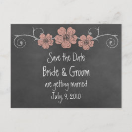 Wild Peach Rose Chalkboard Save the Date Postkarte