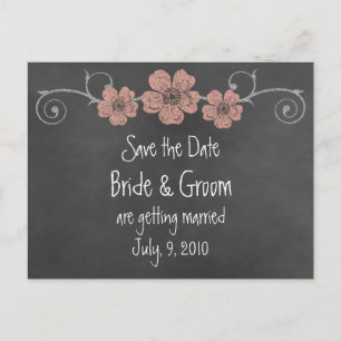 Wild Peach Rose Chalkboard Save the Date Postkarte