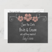 Wild Peach Rose Chalkboard Save the Date Postkarte (Vorne/Hinten)